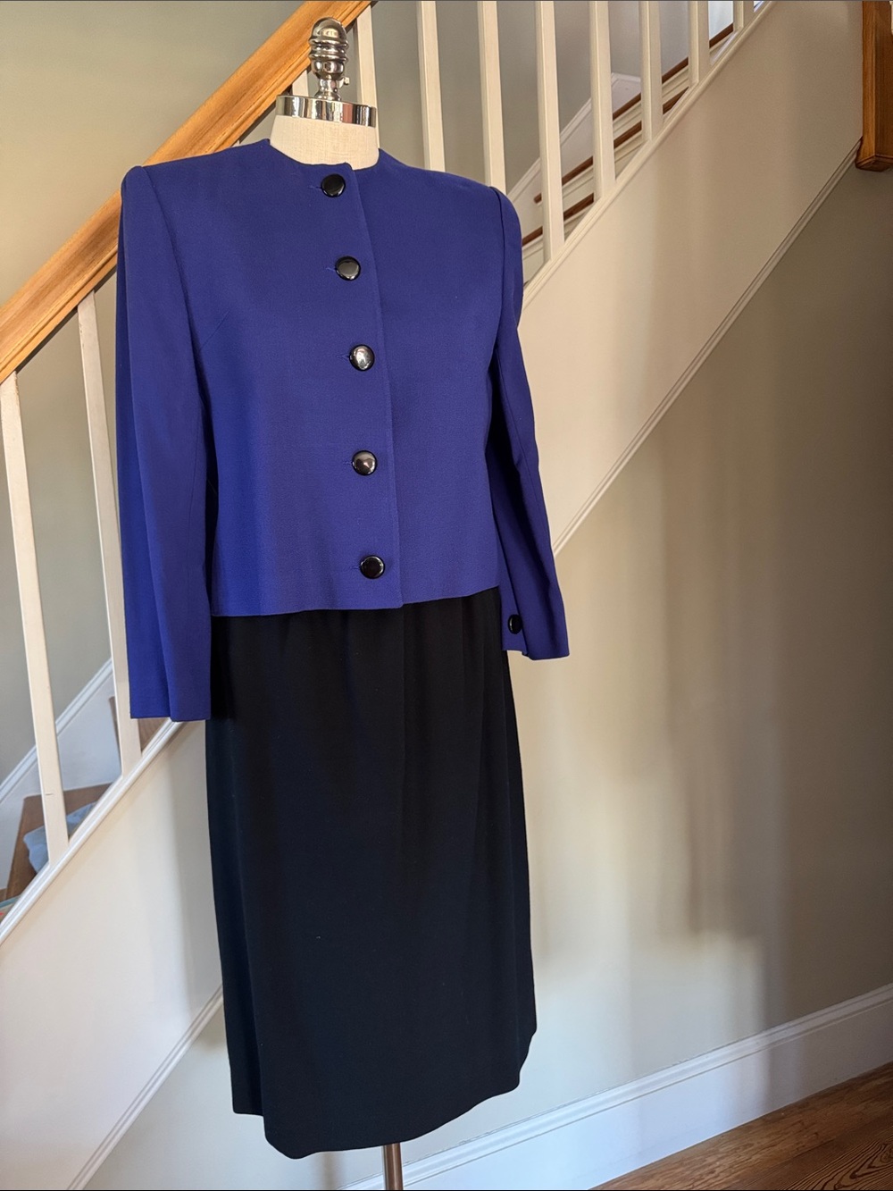 Royal Purple Jacket with Classic Black Skirt Wool Set